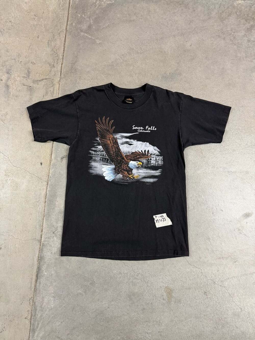 Prairie Mountain Seven Falls Colorado Bald Eagle Vintage T-Shirt Black Large